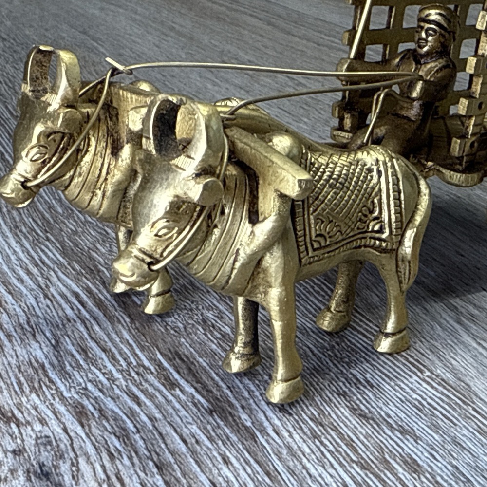 VTG Brass Bullock Cart Traditional India Craftsmanship Design~ 7" x 3.5" x 3.25" - Picture 3 of 16